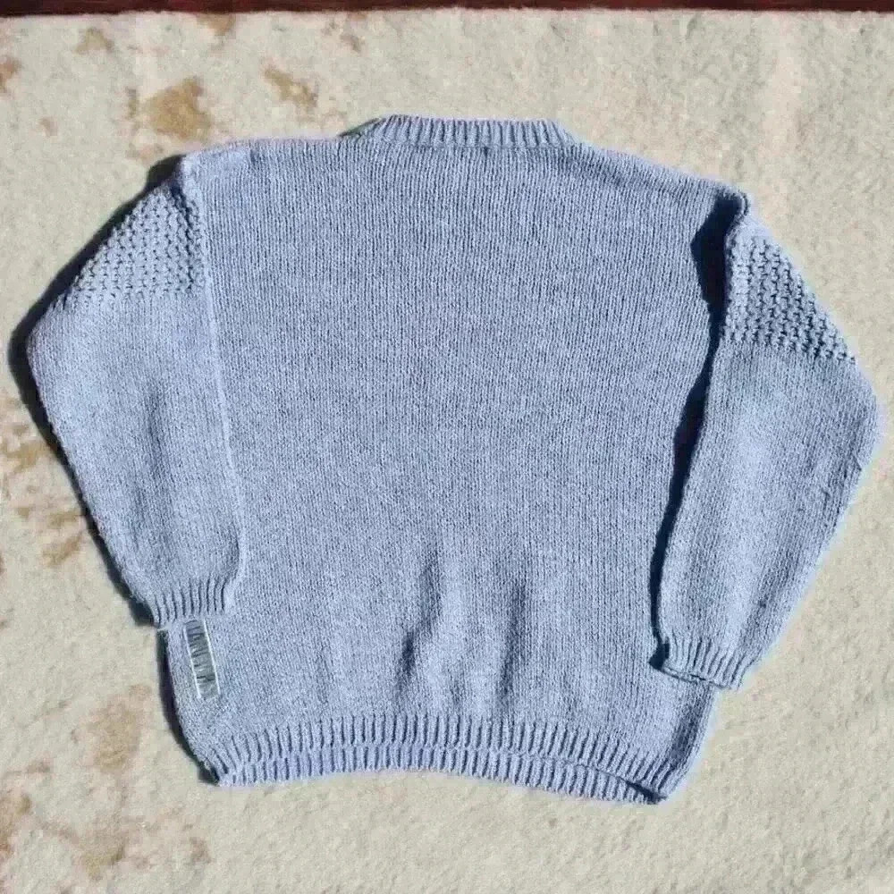 VINTAGE TANGIERS Ski Sweater Boxy Knit Pocket Light Blue Metallic Women Small - Picture 9 of 10